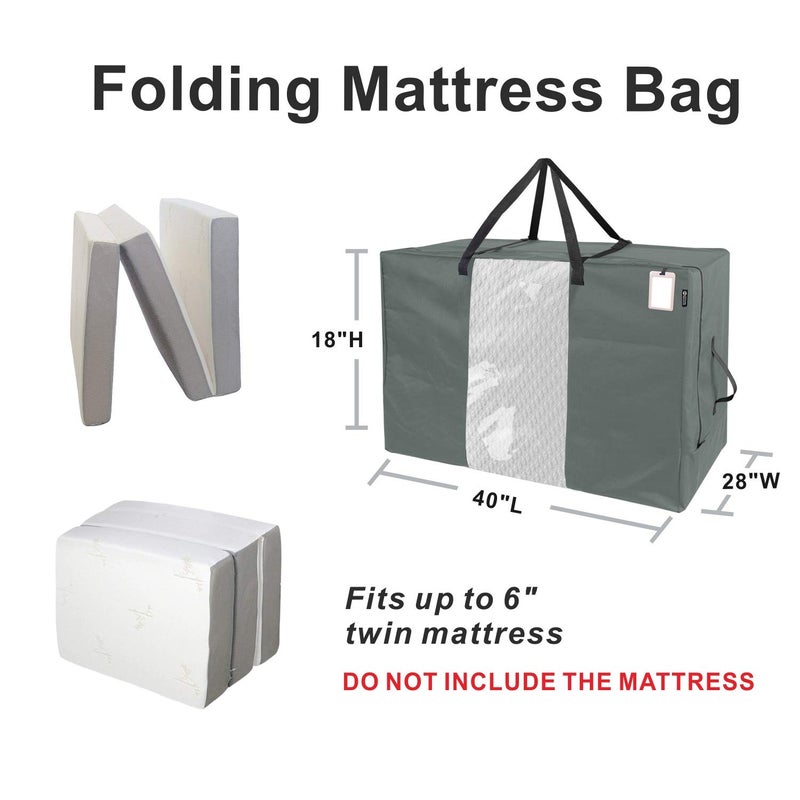 HYPER VENTURE Folding Mattress Storage Bag - Durable Carry Case Fits for Tri-Fold Up to 6 inches Twin Mattress, Navy - Image 2